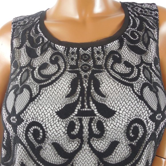 CHICO'S Top M Sz 1 Black Lace Tank Shirt White Lining Sleeveless Blouse - Picture 4 of 9